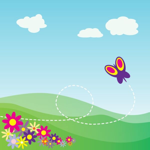 StudioFibonacci Cartoon Hillside with Butterfly and Flowers Thumbnail